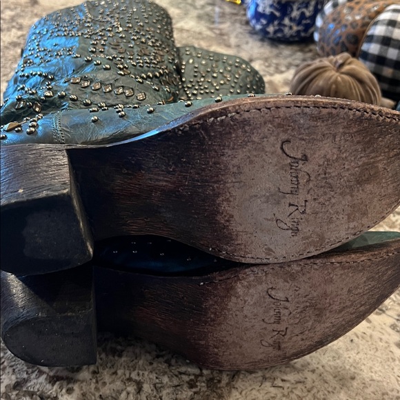 Johnny Ringo Teal Studded Heeled Boots - Picture 9 of 12